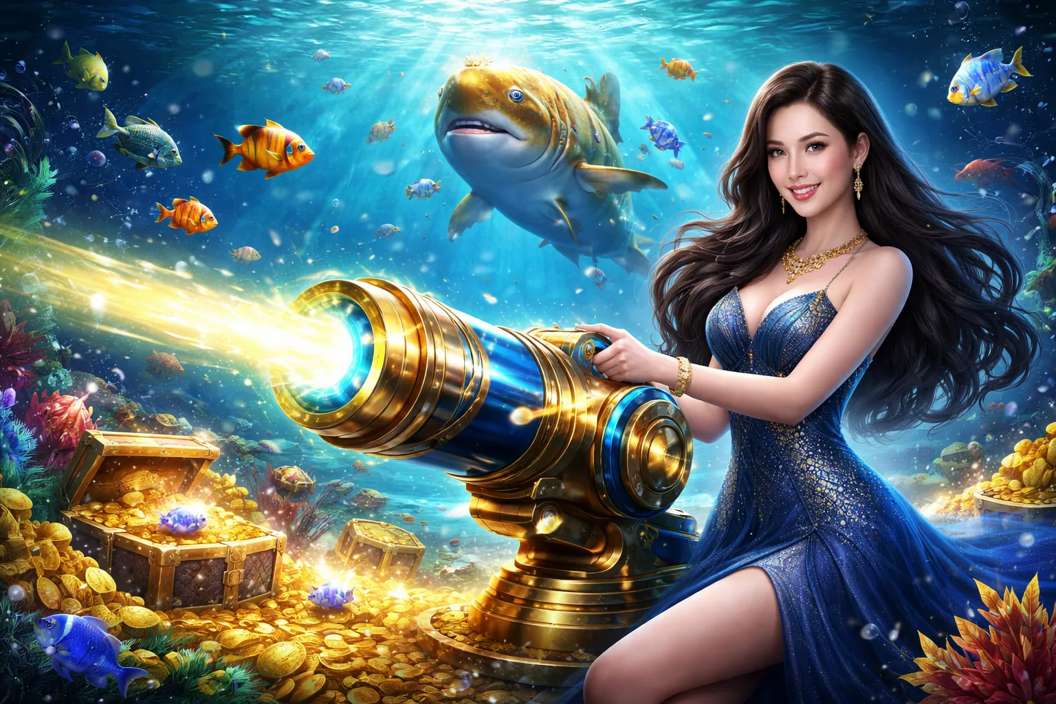 Hình ảnh game bắn cá ue9 với cảnh dưới biển sống động